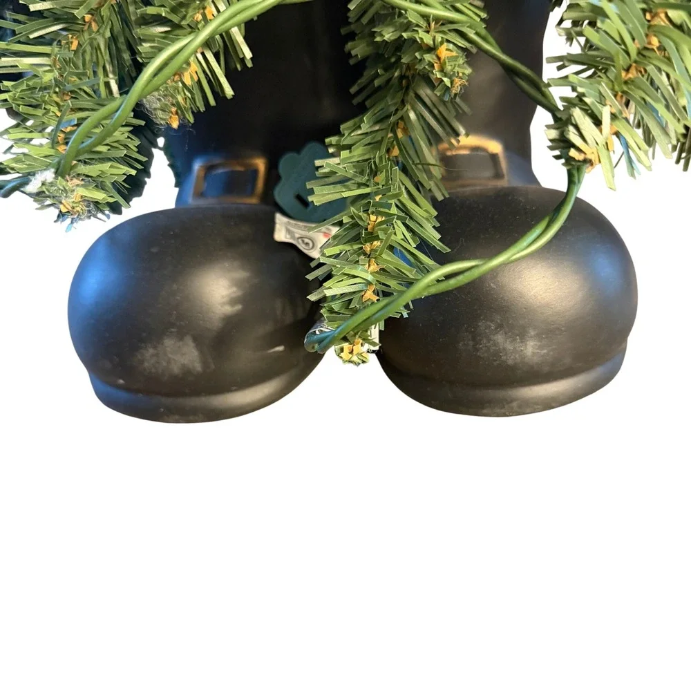 Christmas Gnome Figurine Red Black Plaid Hat with Evergreen Branch Holiday Decor